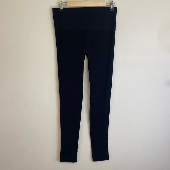 Blanqi Women's Leggings Hipster Cuffed Ribbed Seamless Black Medium Maternity - Picture 2 of 7